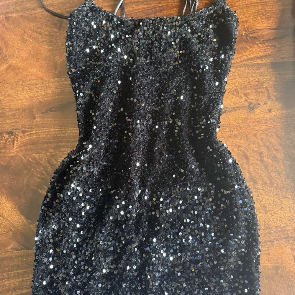 Black Sequin Halter Dress